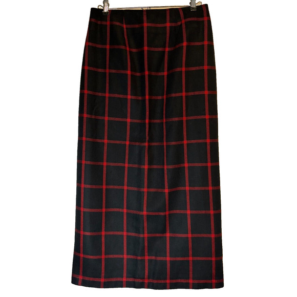 CATO Navy and Red Plaid Long Wrap Skirt Fully Lined 8, classic preppy Valentine - Picture 2 of 6